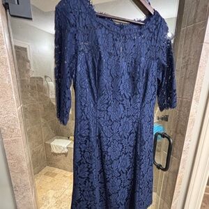 Eliza J Navy Lace Long Sleeve Dress